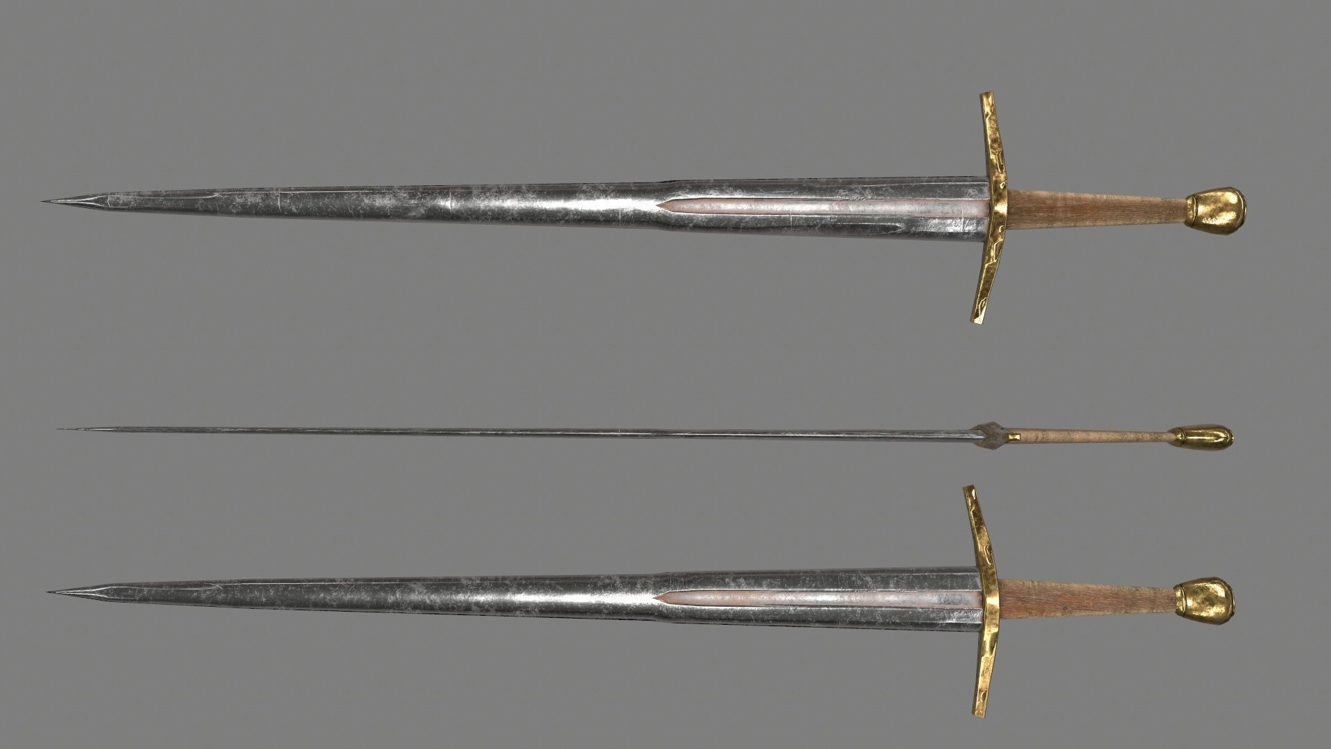 sword set three swords Low-poly 3D model_5