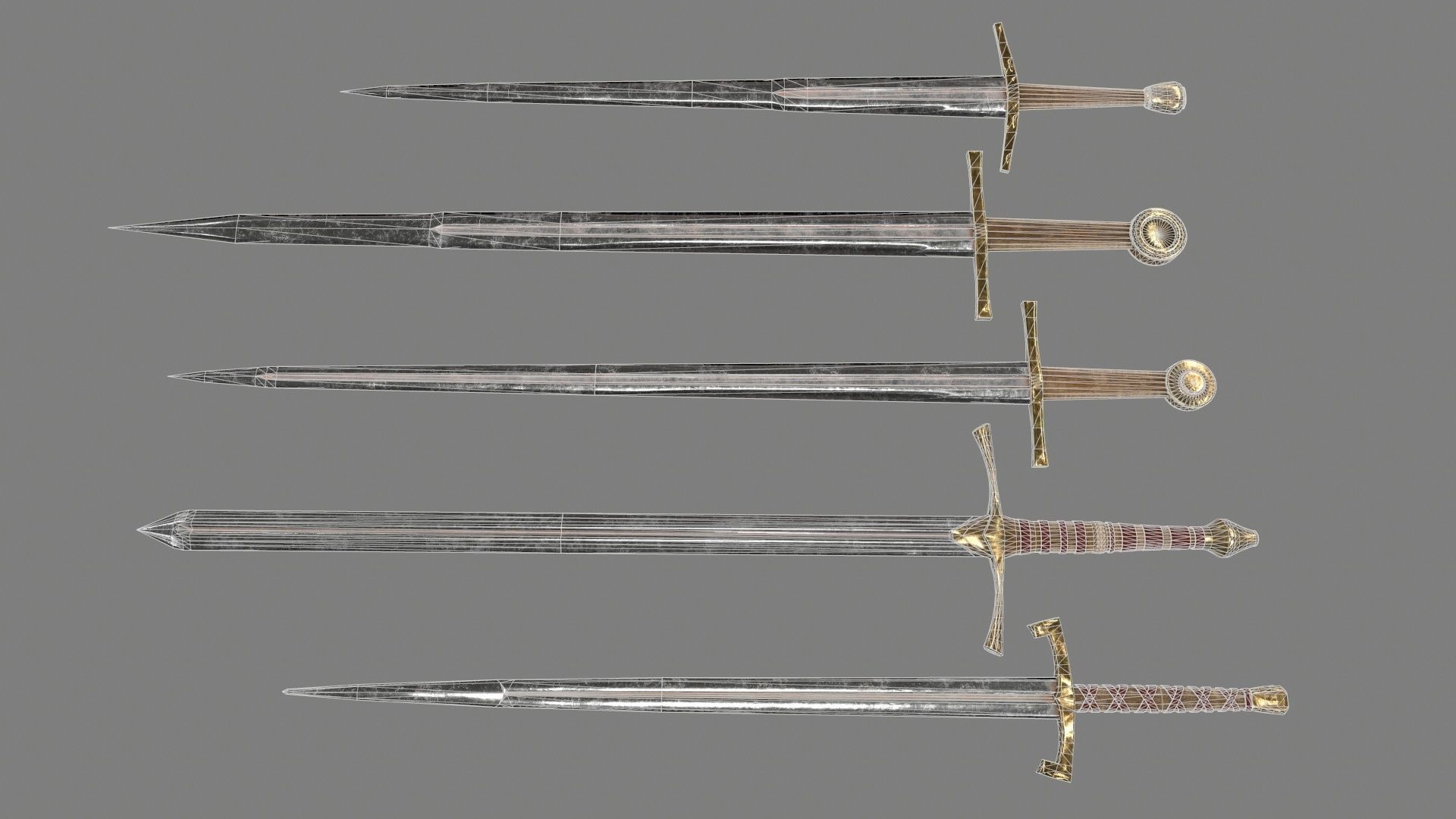 sword set three swords Low-poly 3D model_6