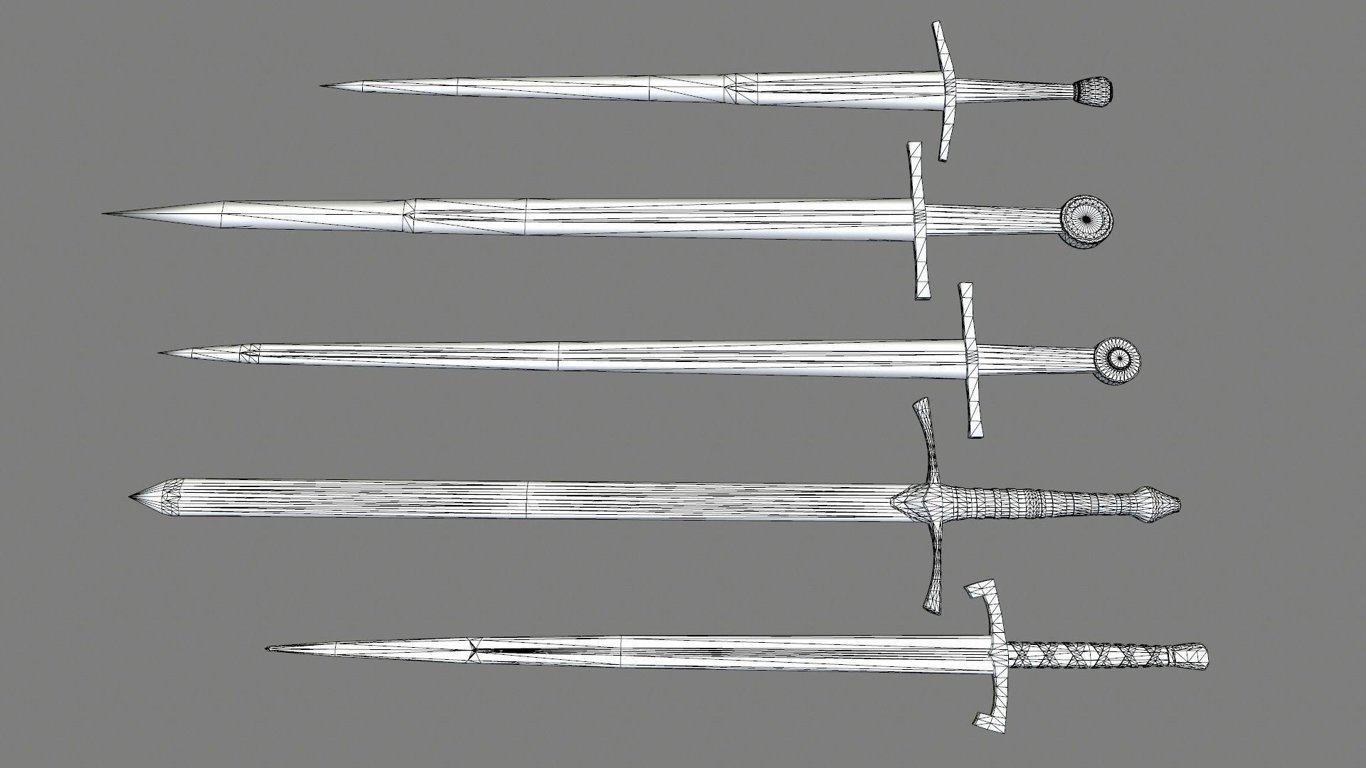 sword set 2 three swords Low-poly 3D model_6