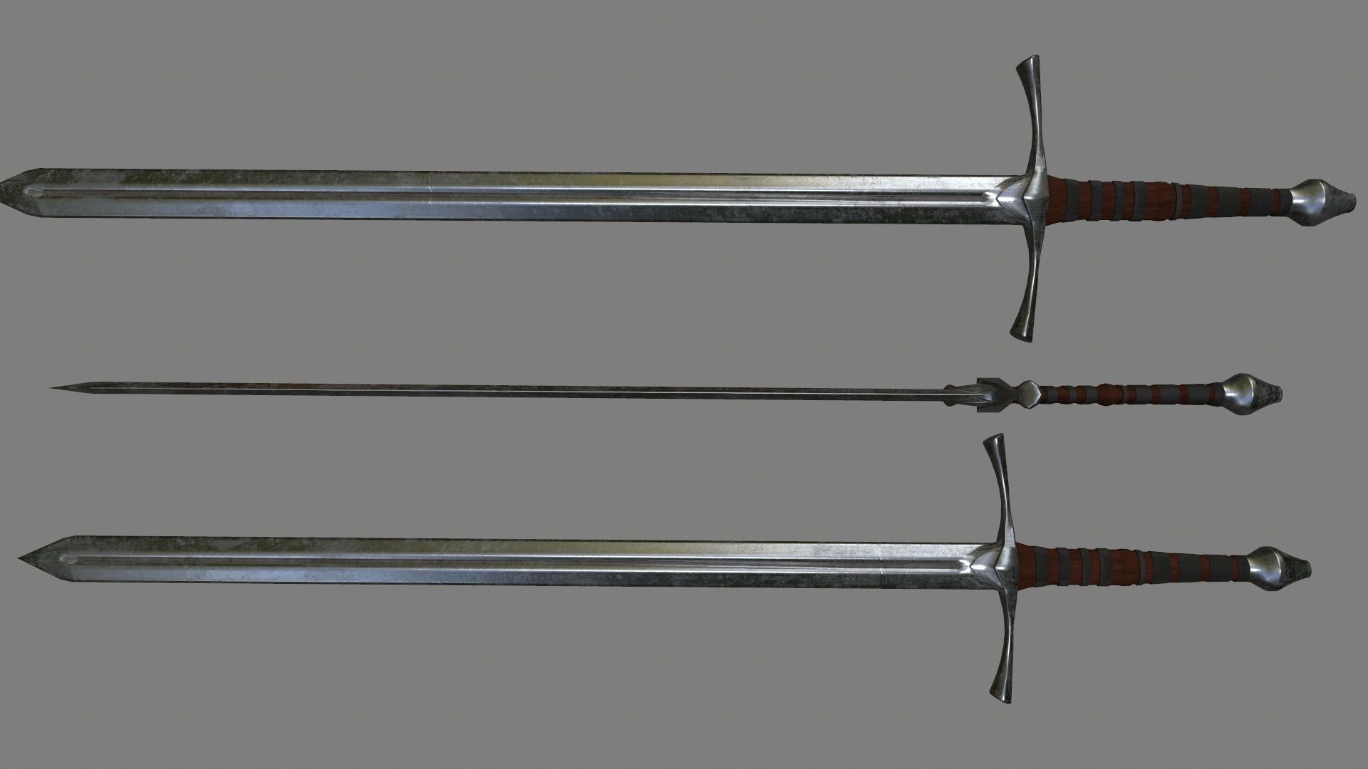 sword set 2 three swords Low-poly 3D model_2