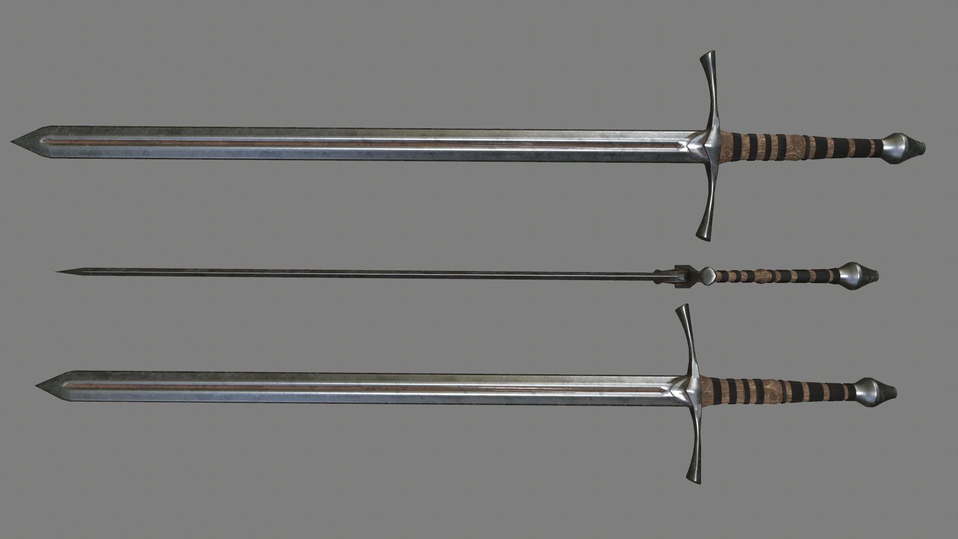 sword set 3 three swords Low-poly 3D model_2