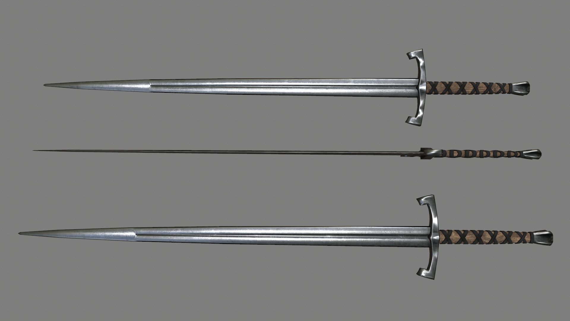 sword set 3 three swords Low-poly 3D model_1