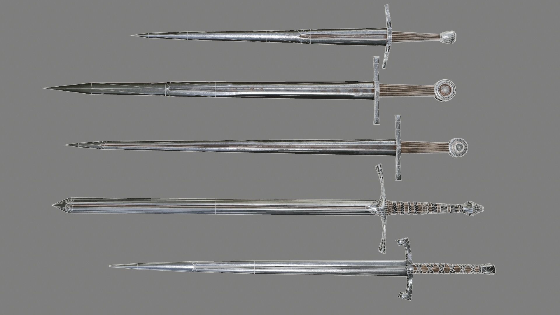 sword set 3 three swords Low-poly 3D model_6