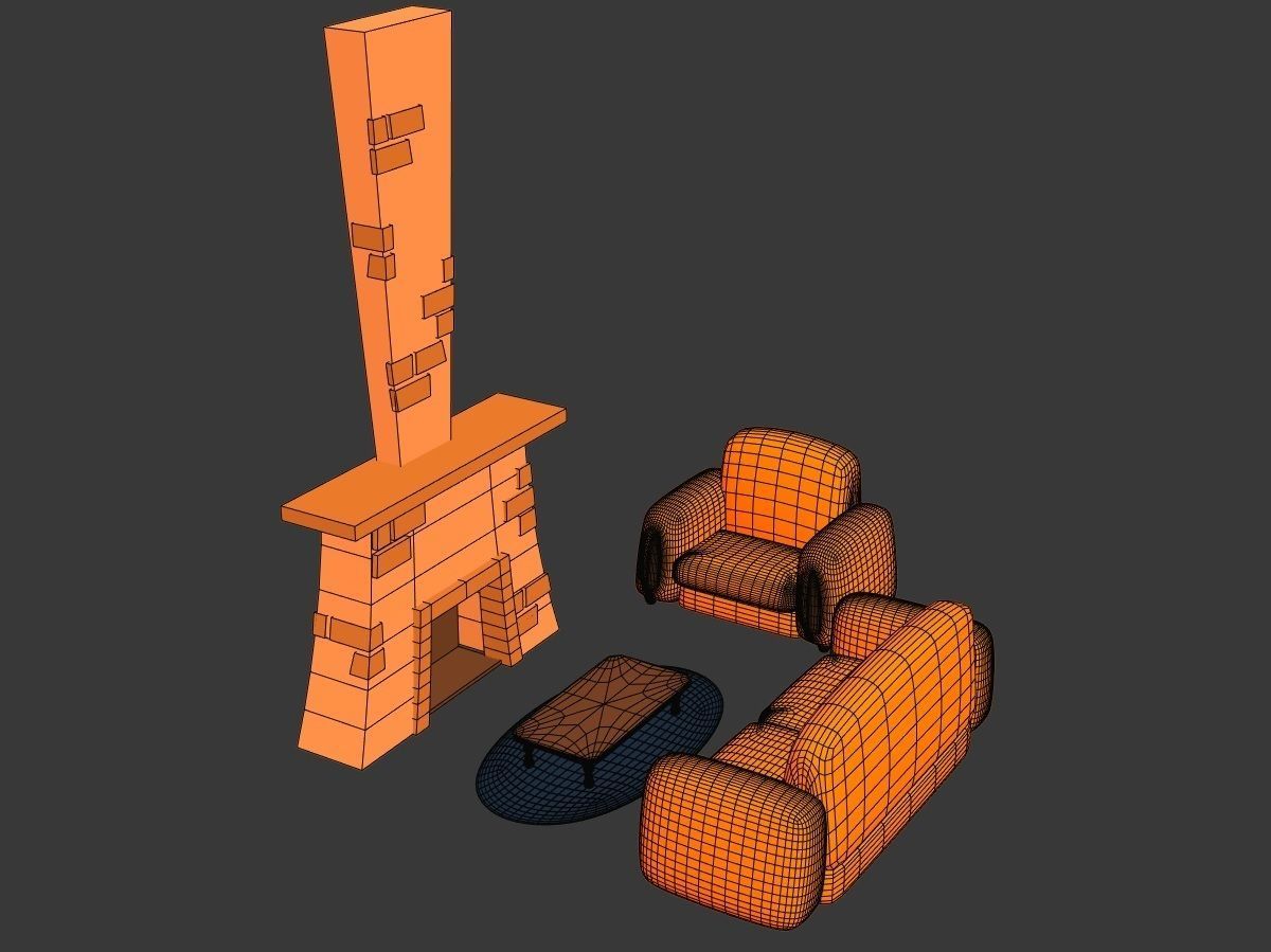 Cartoon Fire Place 3D model_6
