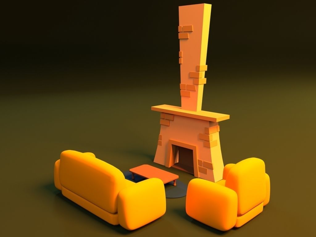 Cartoon Fire Place 3D model_1