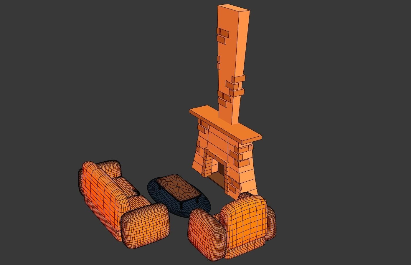 Cartoon Fire Place 3D model_5