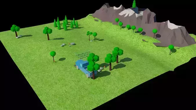 Lowpoly Environment mountain with trees and grass