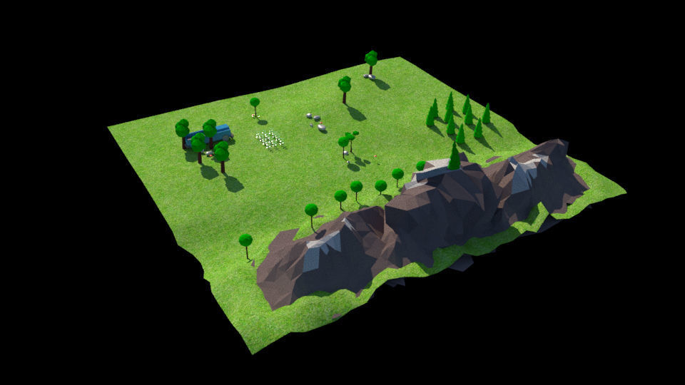 Lowpoly Environment mountain with trees and grass Low-poly 3D model_2
