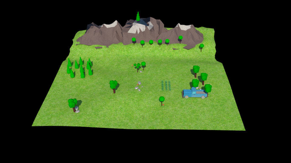 Lowpoly Environment mountain with trees and grass Low-poly 3D model_3