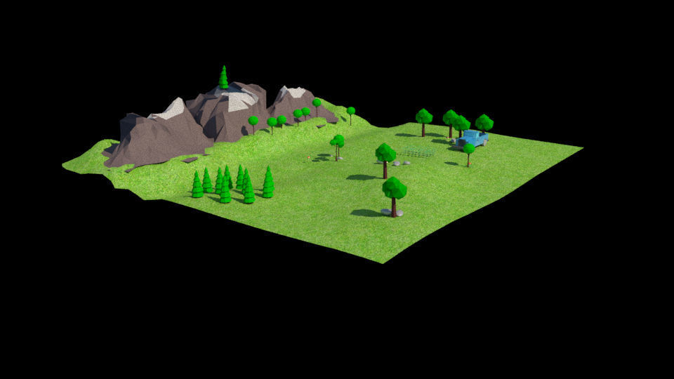 Lowpoly Environment mountain with trees and grass Low-poly 3D model_1