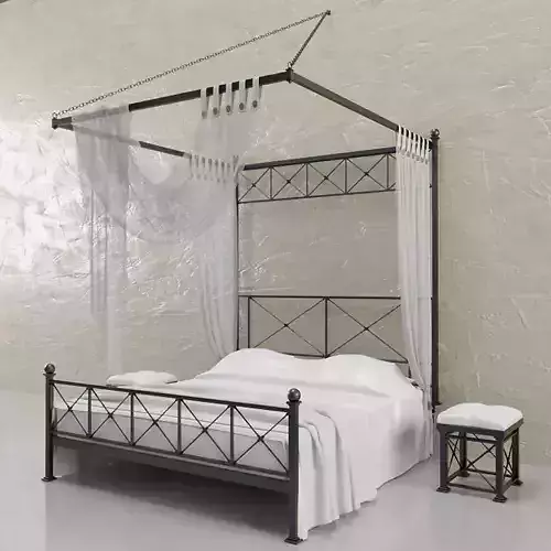 Bed and nightstands with venetian plaster