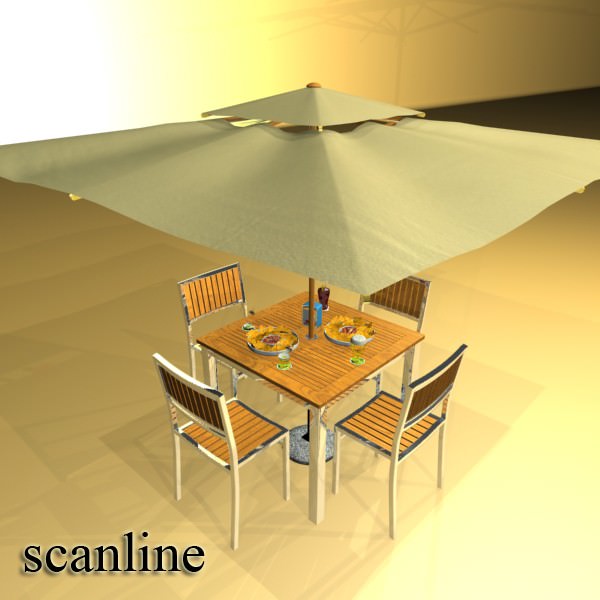 Exterior Bar Table Chair and Parasol 3D model_23