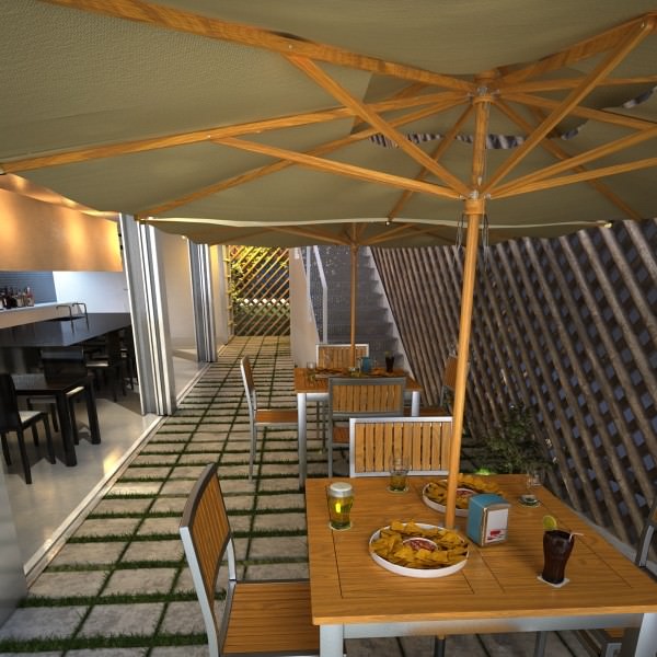 Exterior Bar Table Chair and Parasol 3D model_7
