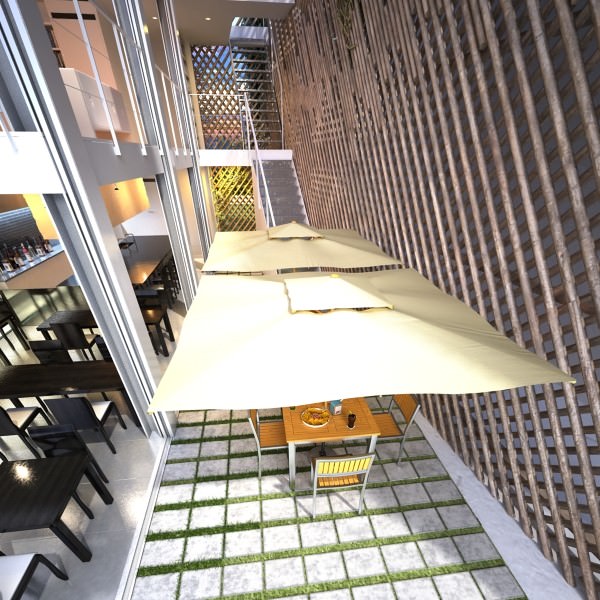 Exterior Bar Table Chair and Parasol 3D model_8