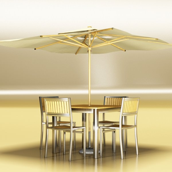 Exterior Bar Table Chair and Parasol 3D model_2