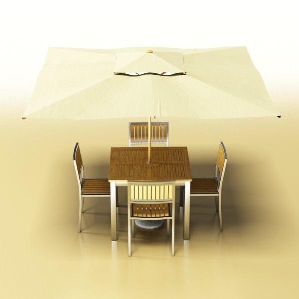Exterior Bar Table Chair and Parasol 3D model_1