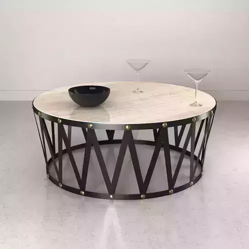 Bassett Travertine Drum Round Cocktail Table with cocktail glass 3D model
