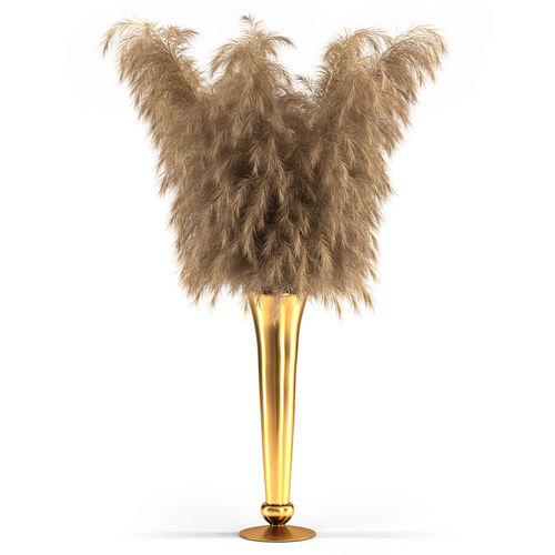 Pampas grass in brass vase 3D model