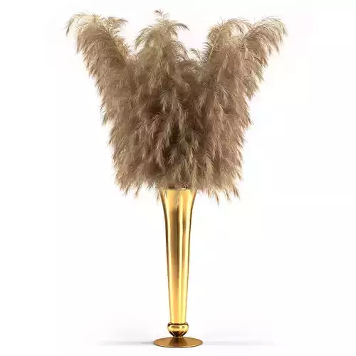 Pampas grass in brass vase 3D model