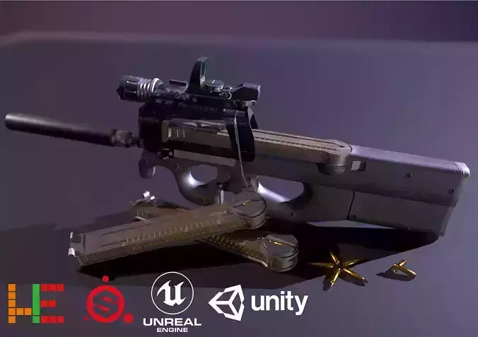 HIE Game Ready P90 Attached D180521 Low-poly 3D model