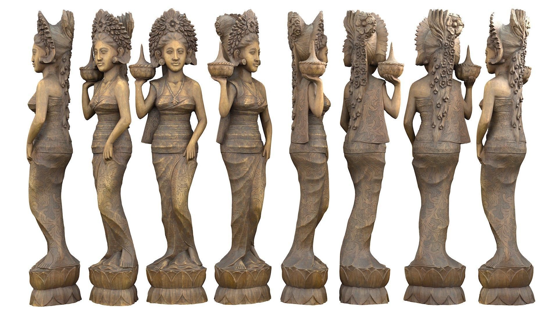 Oriental Woman Carving Low-poly 3D model_13