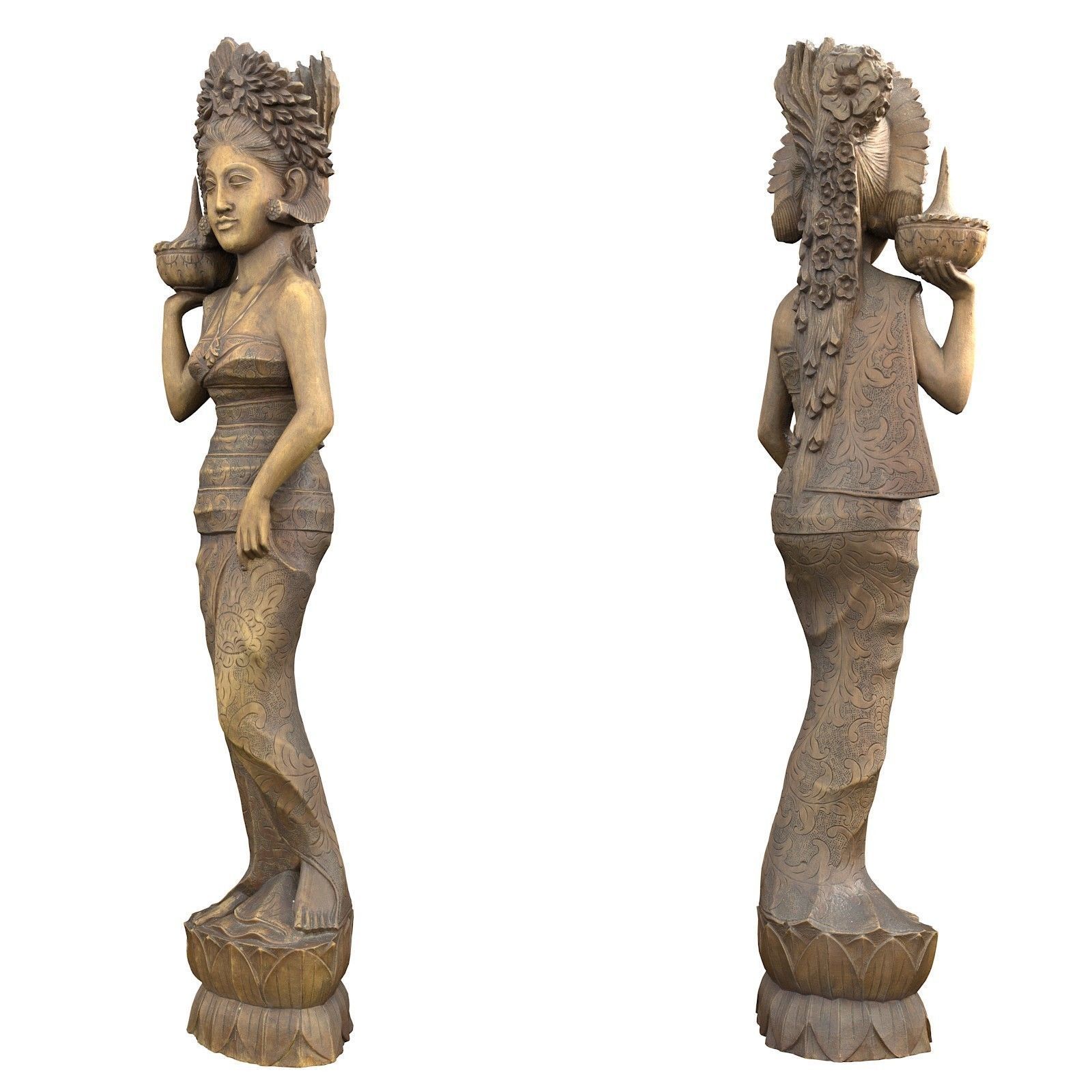 Oriental Woman Carving Low-poly 3D model_2