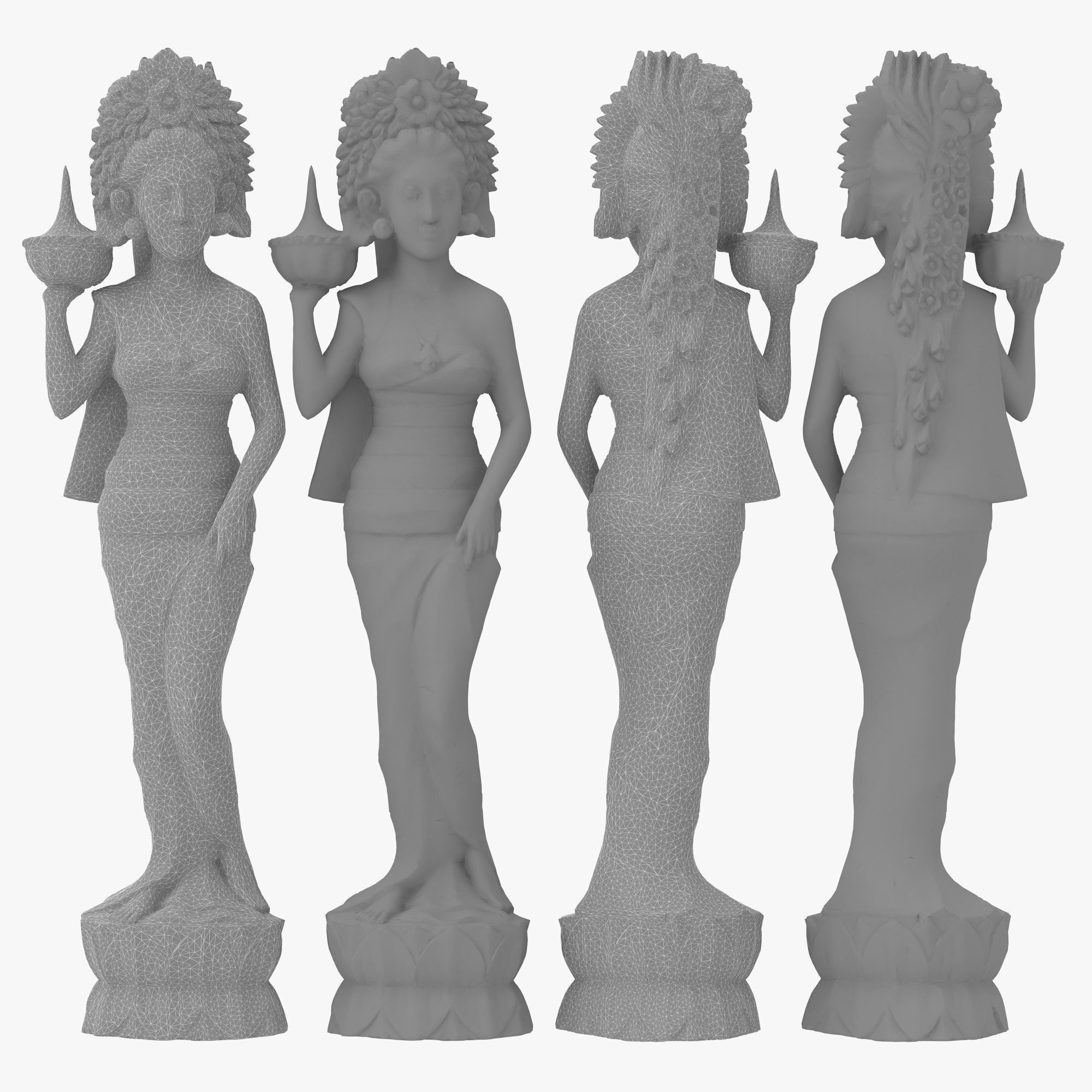 Oriental Woman Carving Low-poly 3D model_15