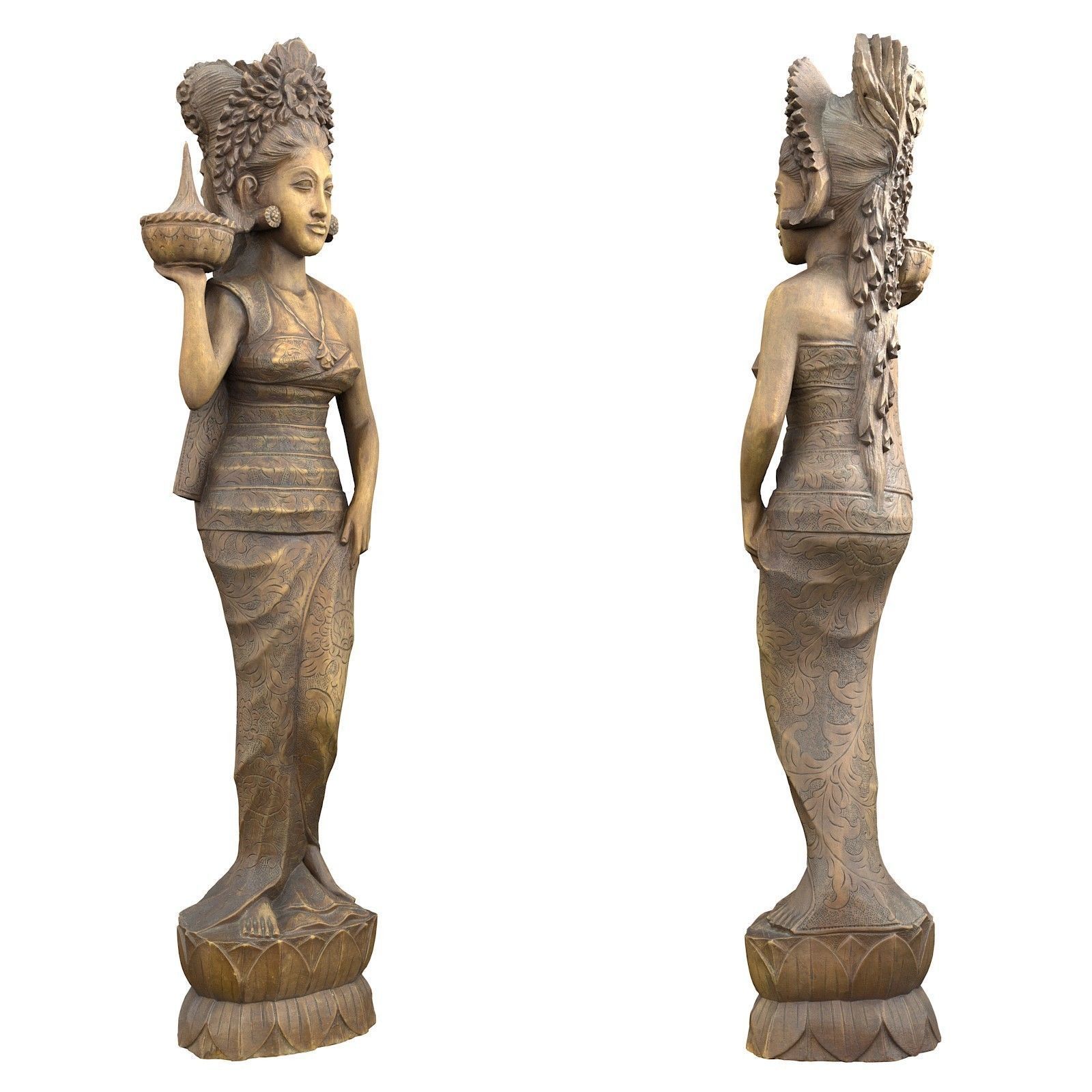 Oriental Woman Carving Low-poly 3D model_3