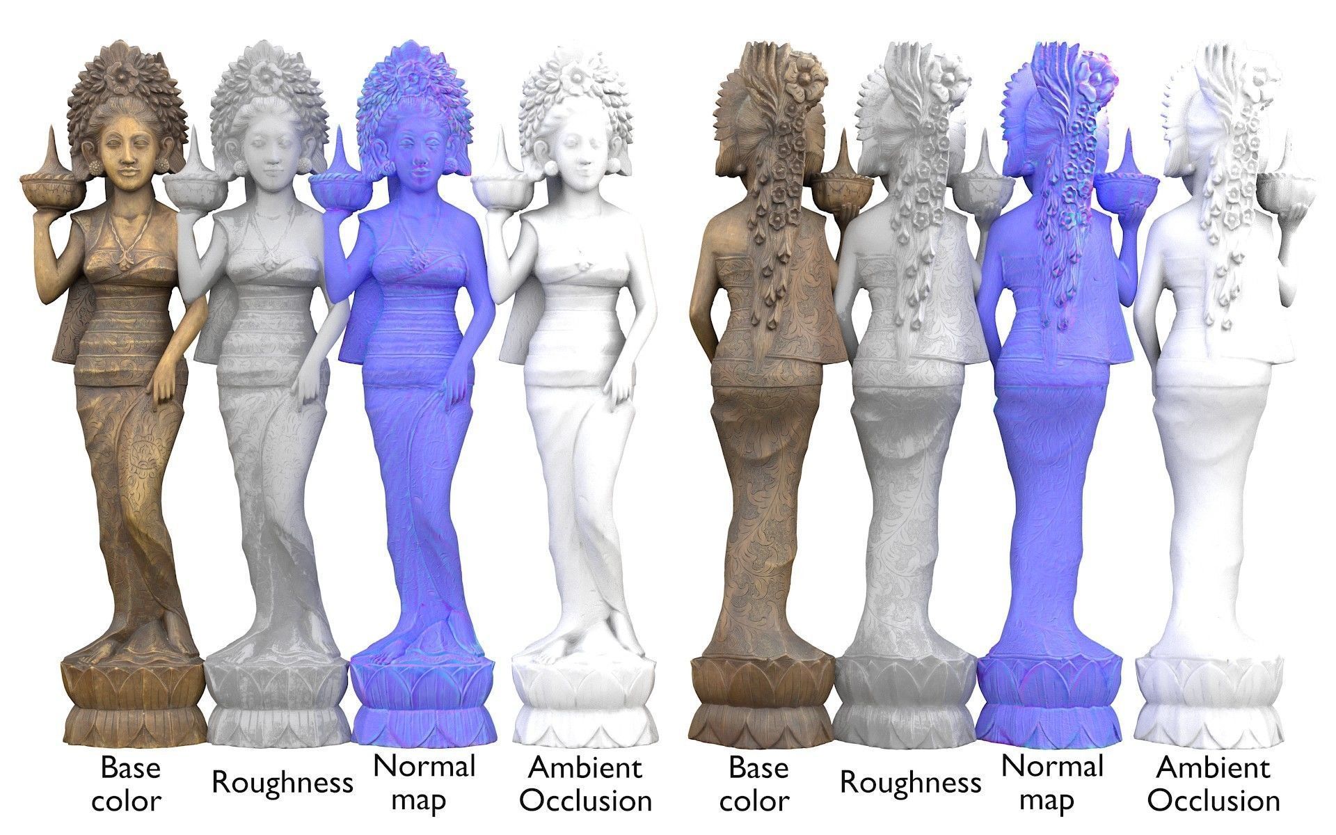 Oriental Woman Carving Low-poly 3D model_14