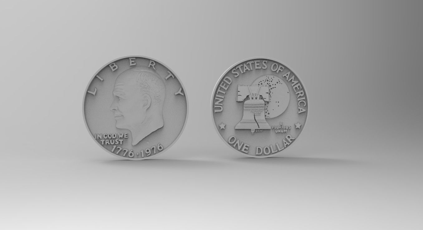 ONE DOLLAR Eisenhower 1776 - 1976 for SILVER PENDANT 3D print model_1