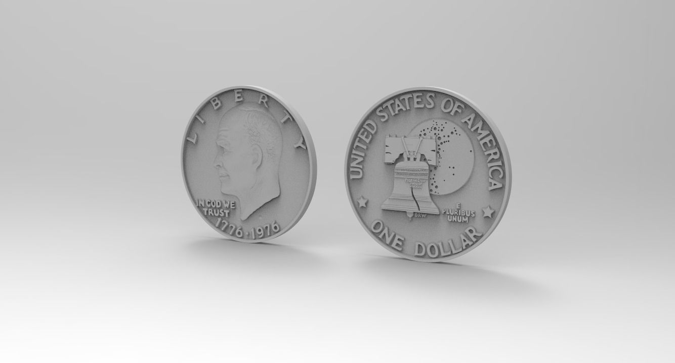 ONE DOLLAR Eisenhower 1776 - 1976 for SILVER PENDANT 3D print model_2