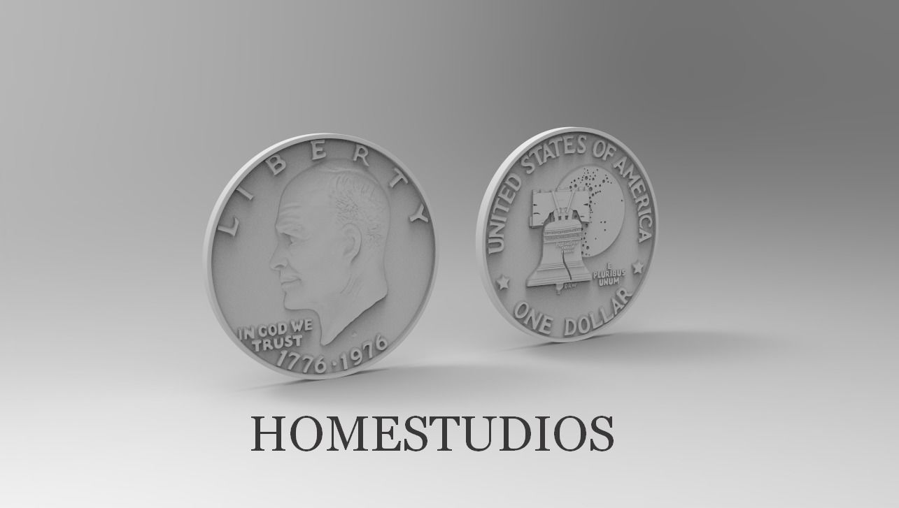 ONE DOLLAR Eisenhower 1776 - 1976 for SILVER PENDANT 3D print model_0