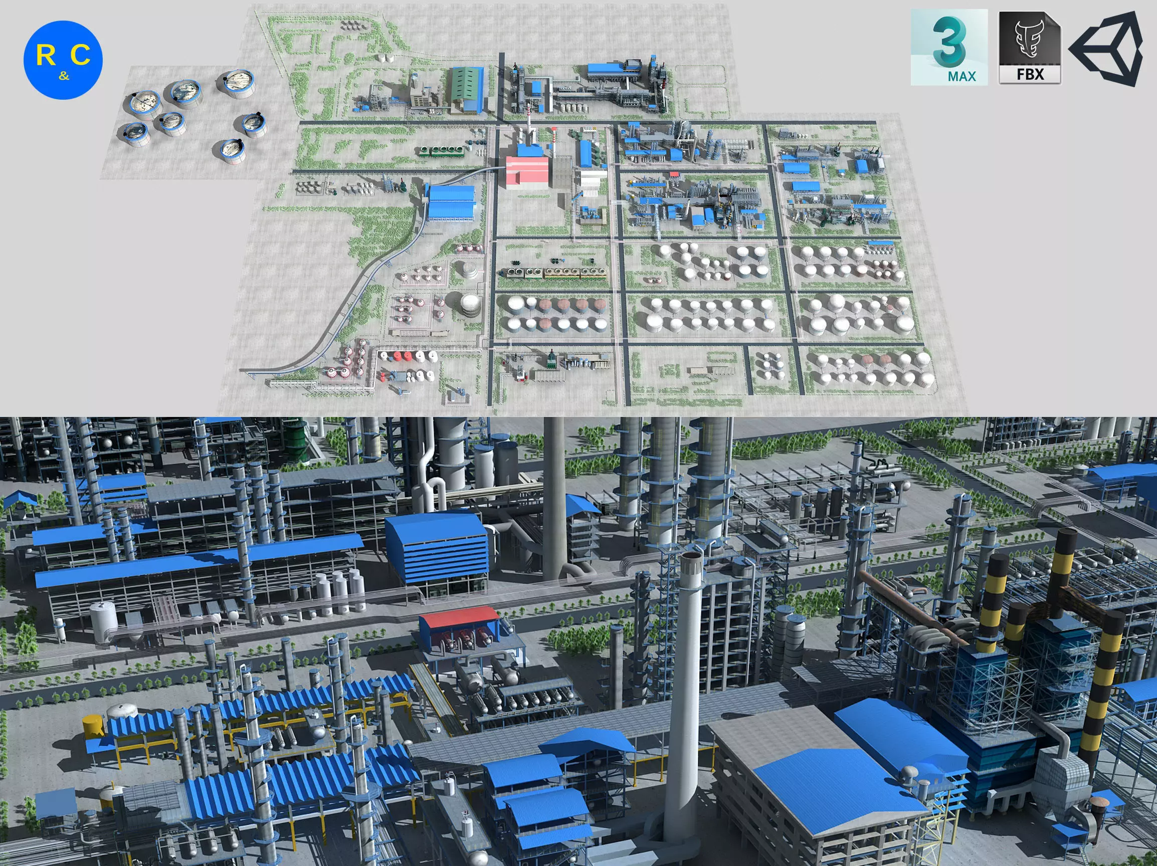 Refinery oil Low-poly 3D model_0