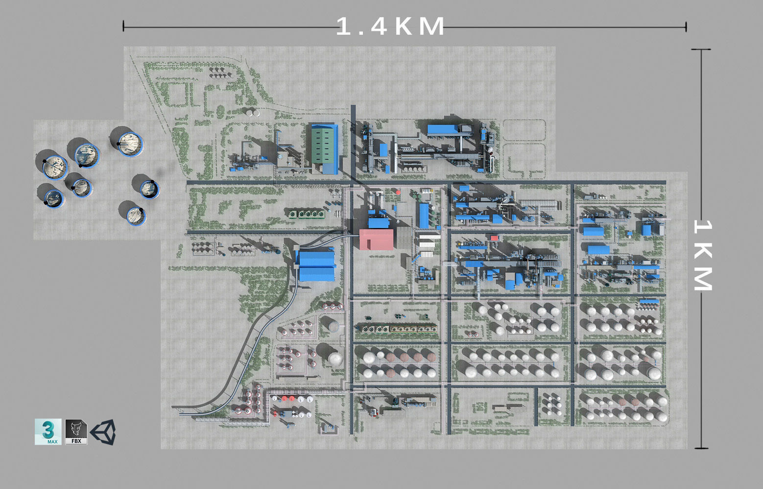 Refinery oil Low-poly 3D model_1