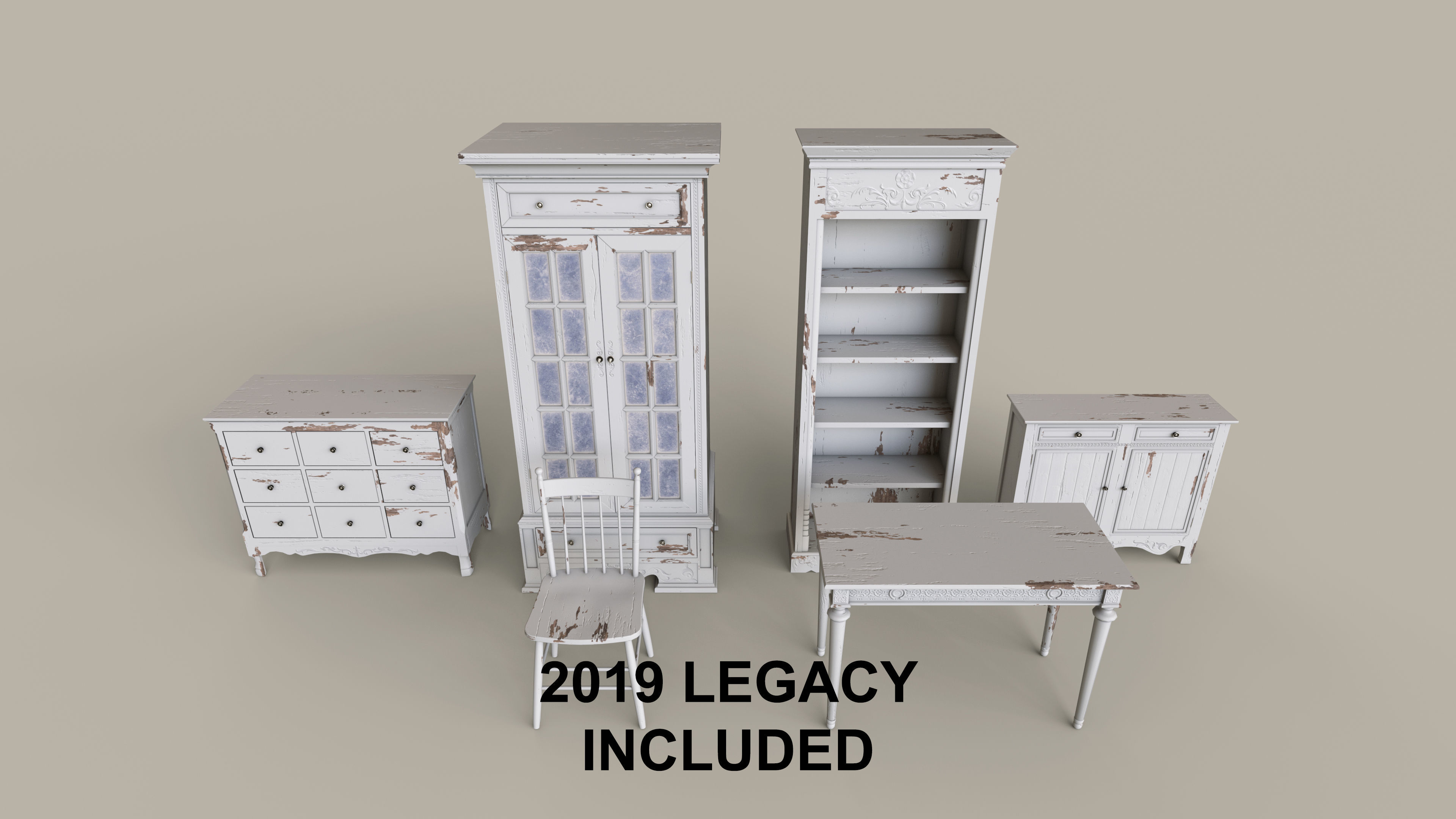 Antique Furniture Pack Low-poly 3D model_57