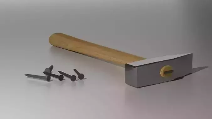 Hammer with Nails 3D model