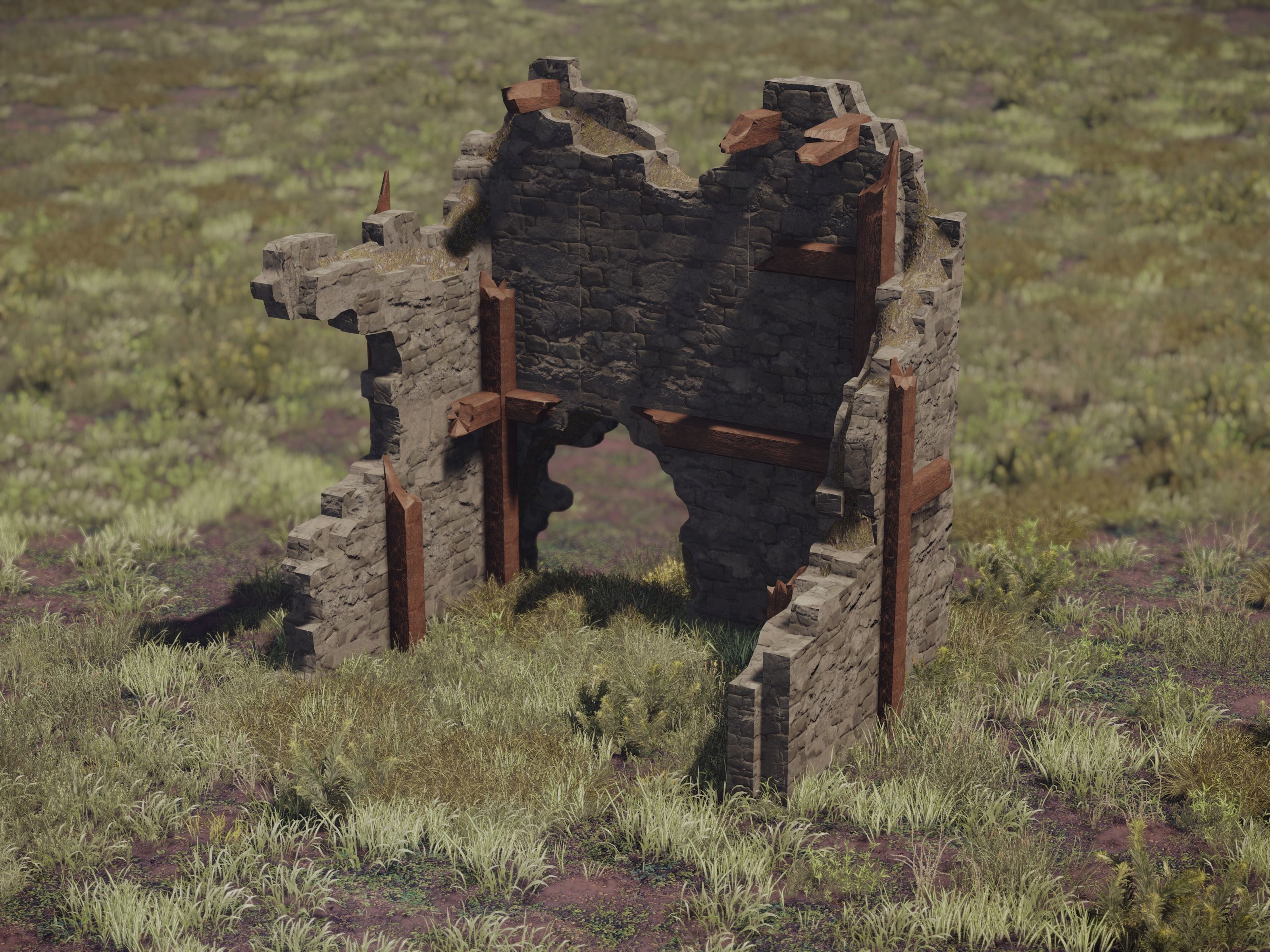 Castle Ruins Environment - PBR Medieval Props and Vegetation Low-poly 3D model_8