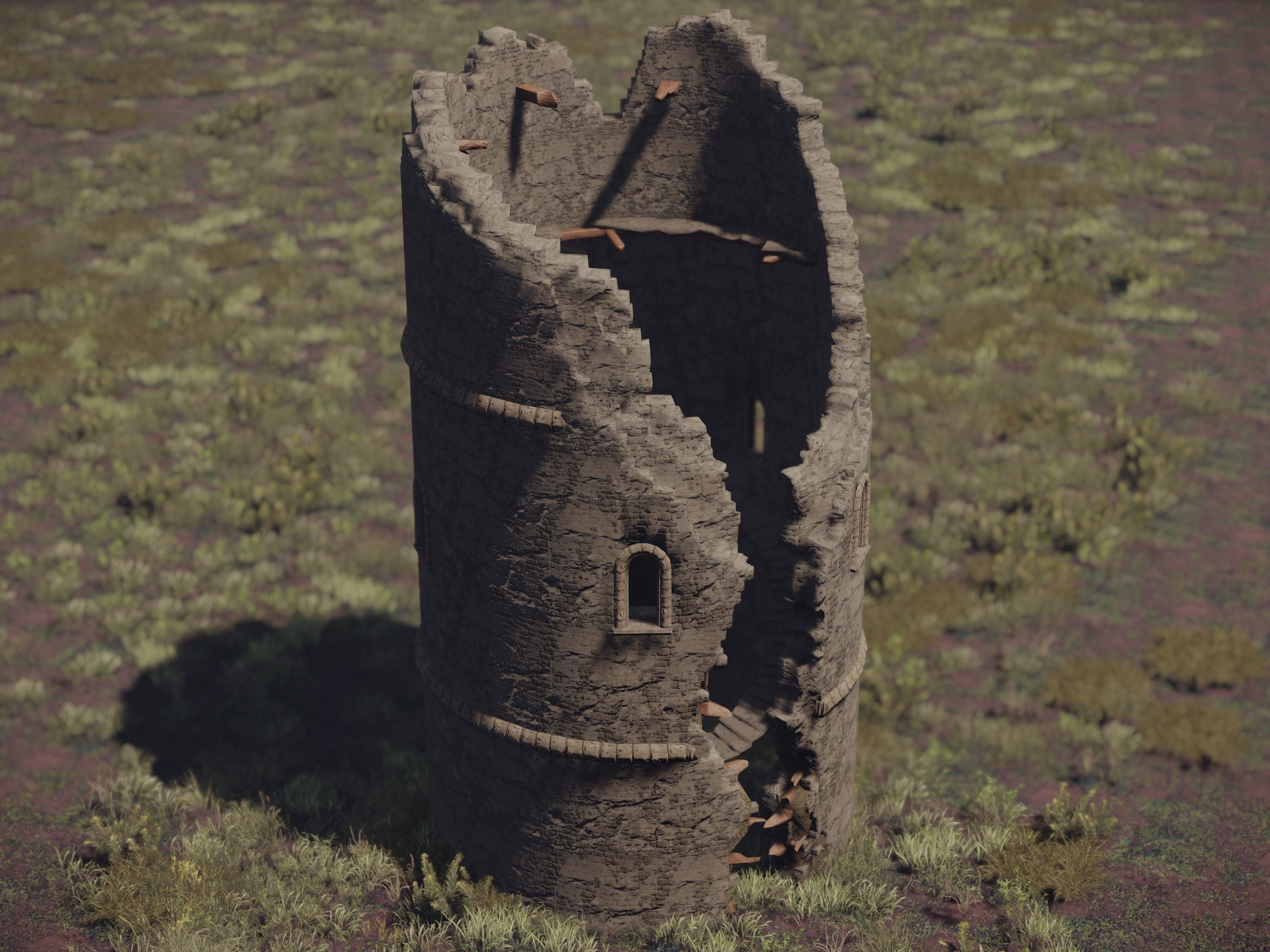Castle Ruins Environment - PBR Medieval Props and Vegetation Low-poly 3D model_29