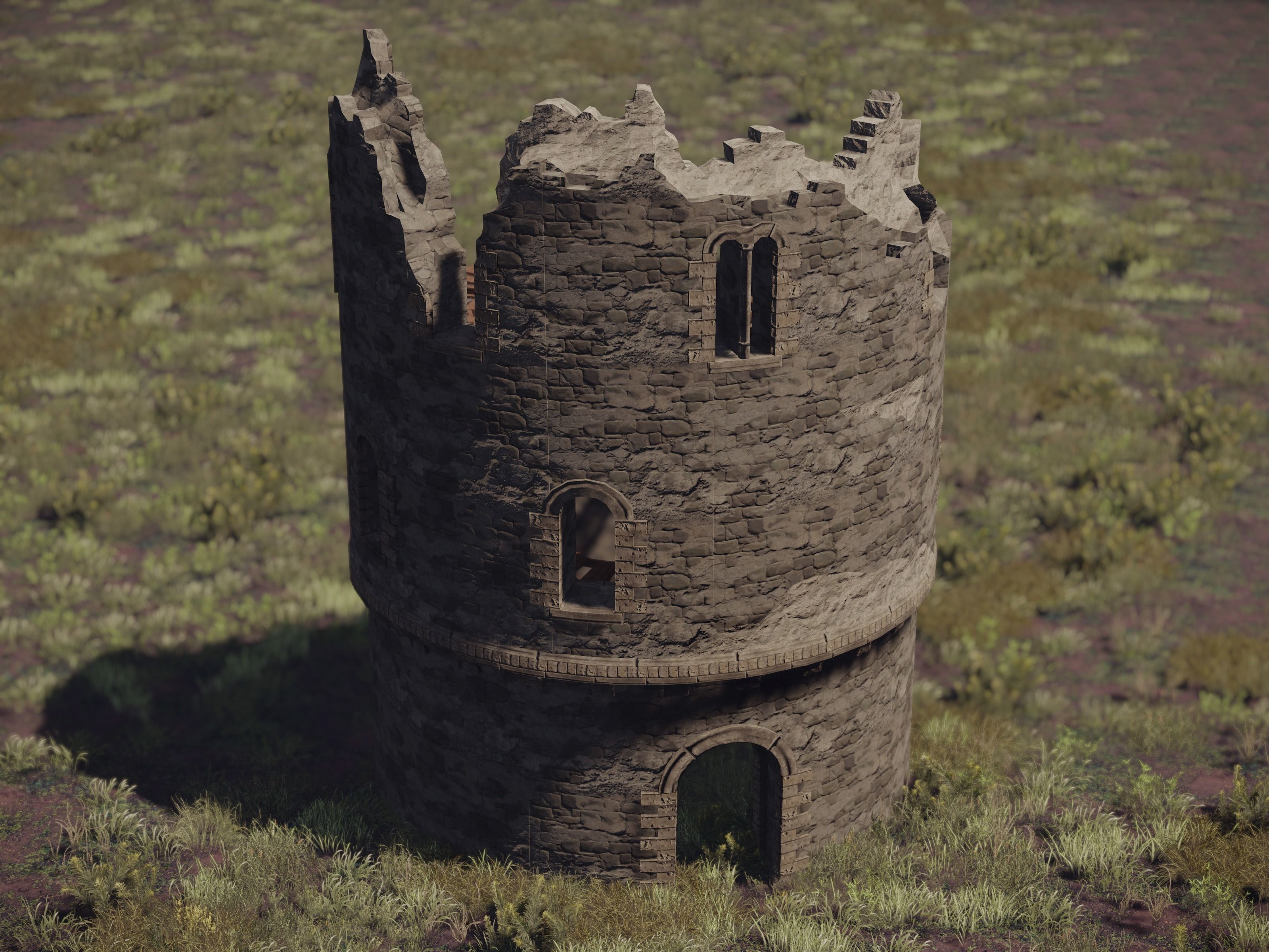 Castle Ruins Environment - PBR Medieval Props and Vegetation Low-poly 3D model_22