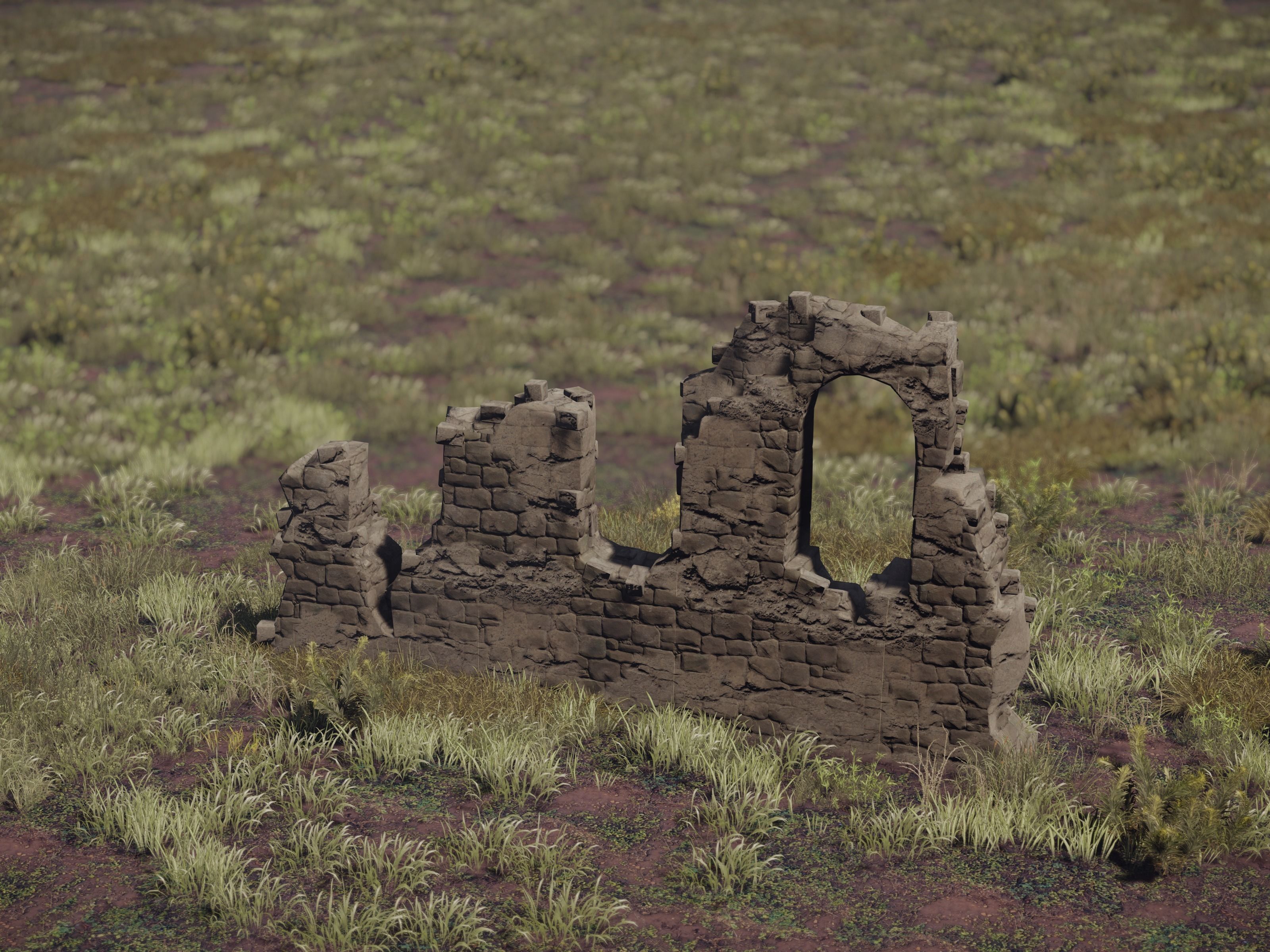 Castle Ruins Environment - PBR Medieval Props and Vegetation Low-poly 3D model_20