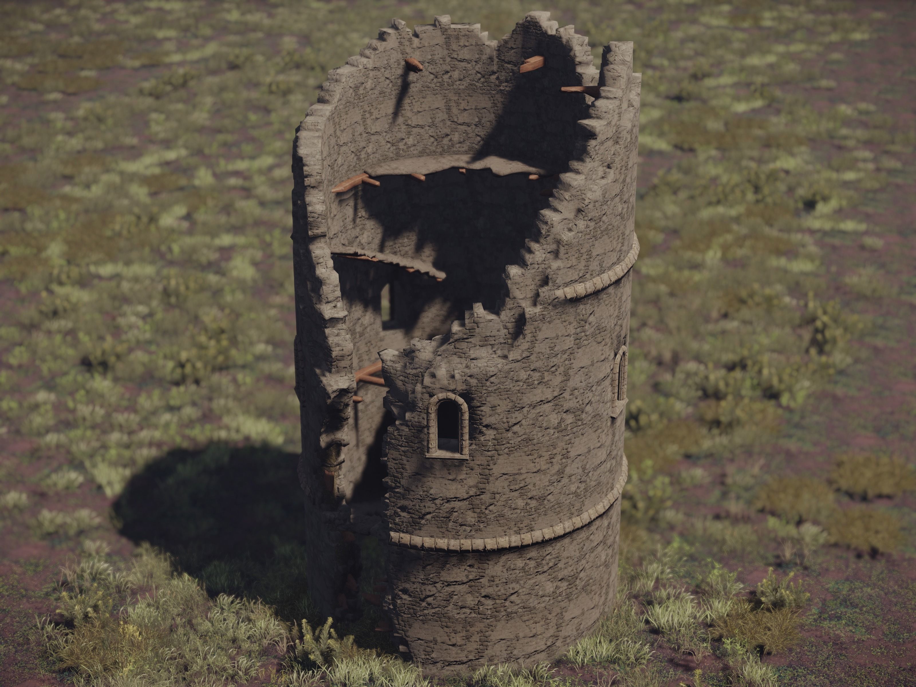 Castle Ruins Environment - PBR Medieval Props and Vegetation Low-poly 3D model_28