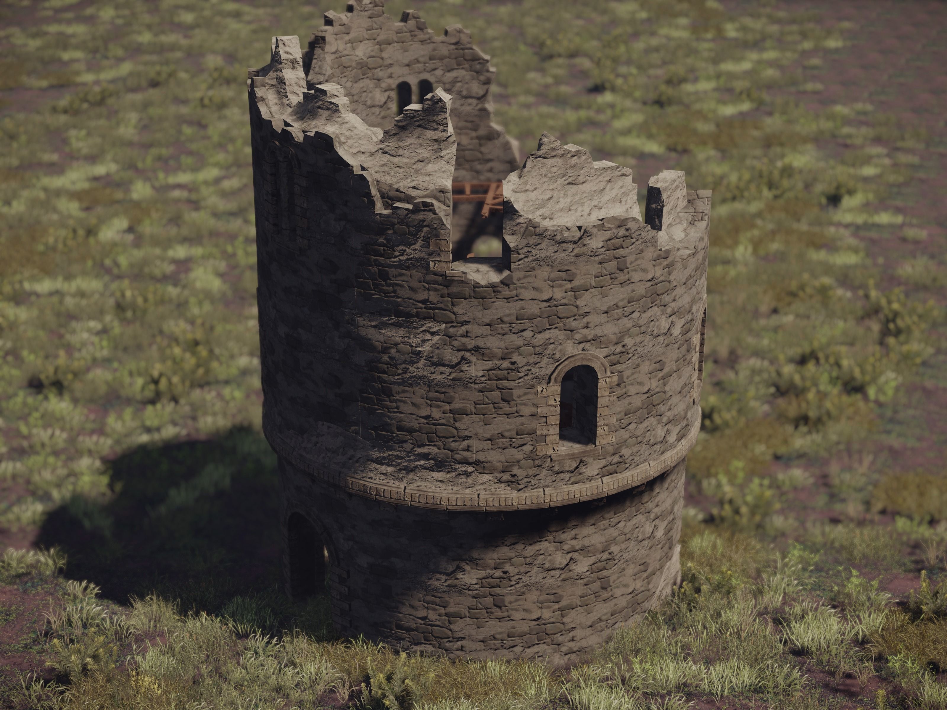 Castle Ruins Environment - PBR Medieval Props and Vegetation Low-poly 3D model_24