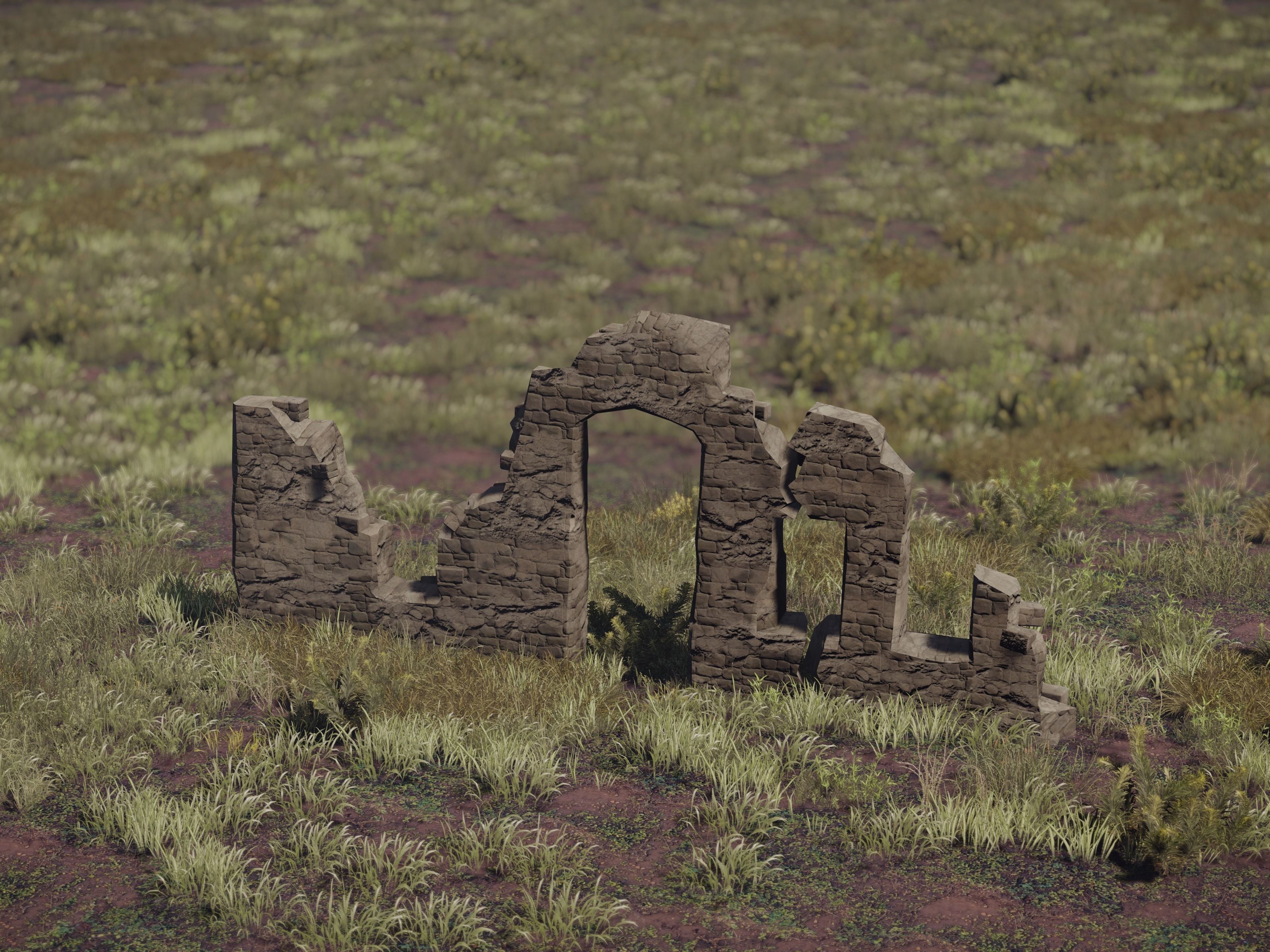 Castle Ruins Environment - PBR Medieval Props and Vegetation Low-poly 3D model_19