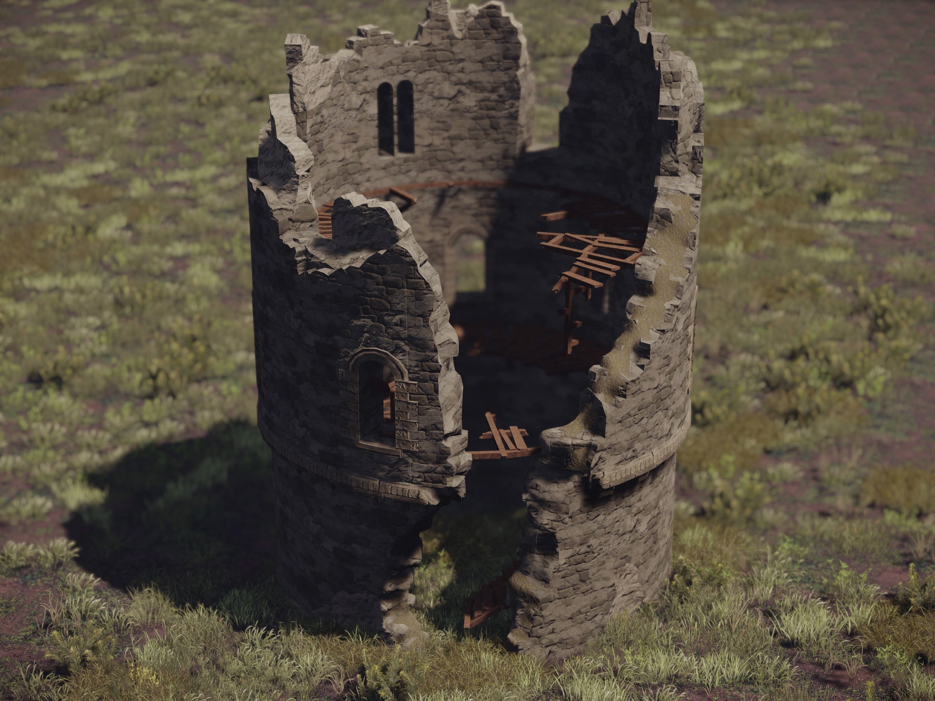 Castle Ruins Environment - PBR Medieval Props and Vegetation Low-poly 3D model_23
