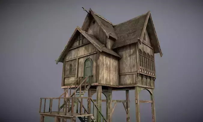 Medieval lake village - House 7 Low-poly 3D model