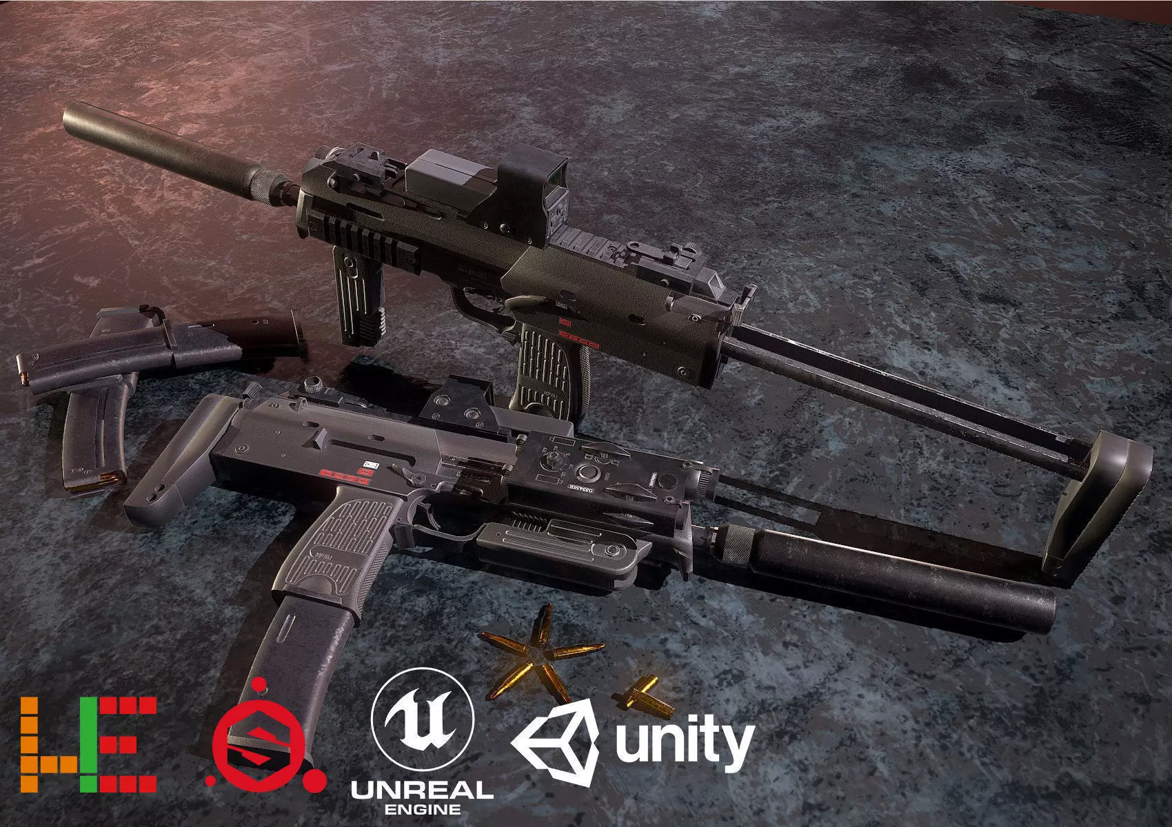 HIE Game Ready MP7 Attached D180614 Low-poly 3D model_0