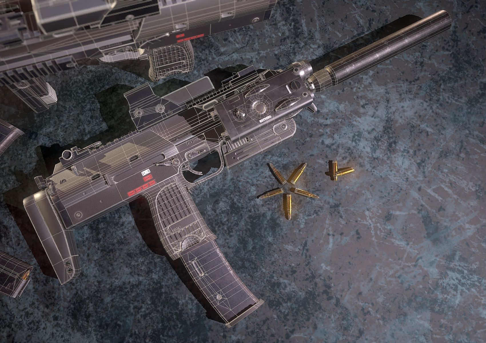 HIE Game Ready MP7 Attached D180614 Low-poly 3D model_14