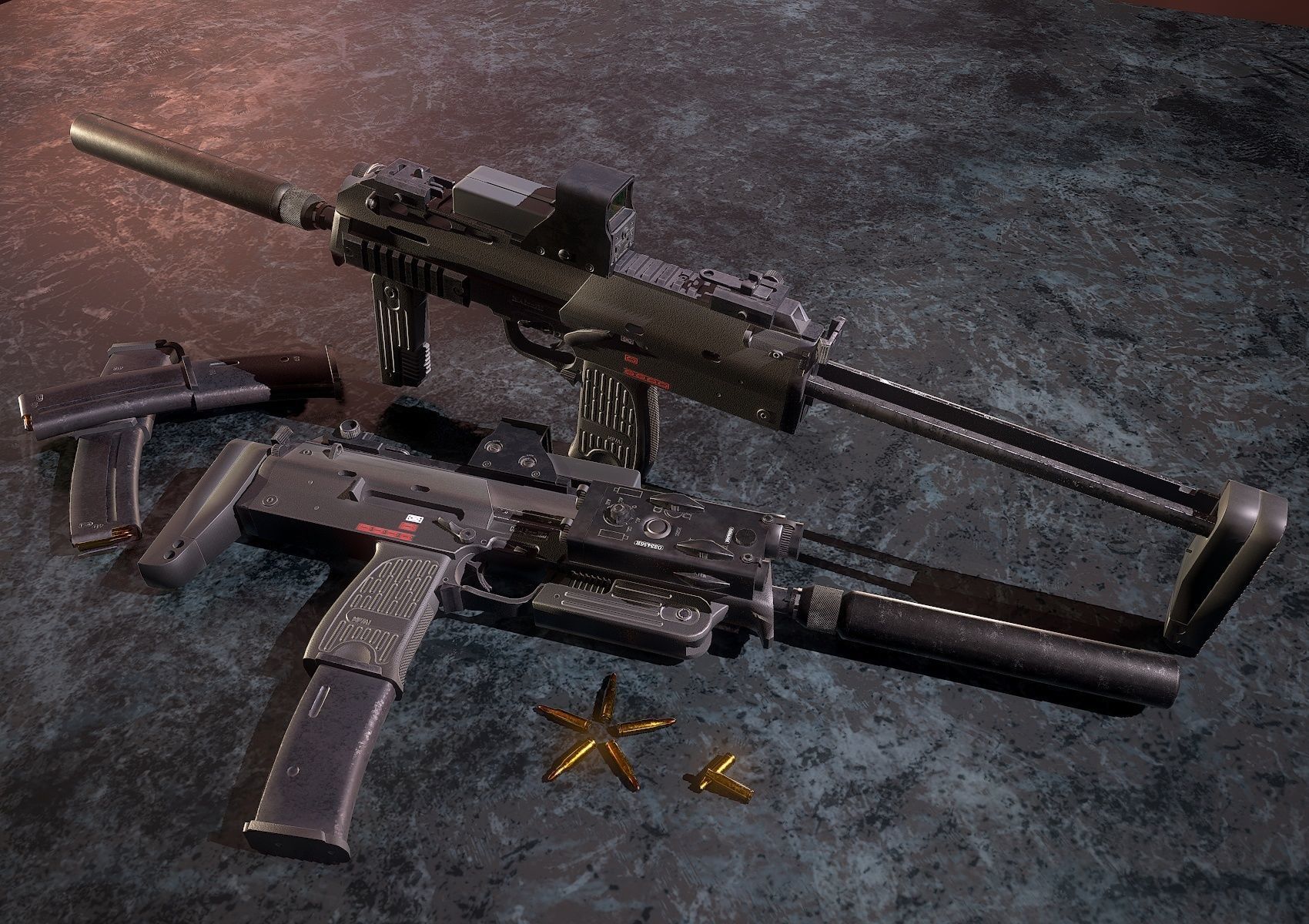 HIE Game Ready MP7 Attached D180614 Low-poly 3D model_15