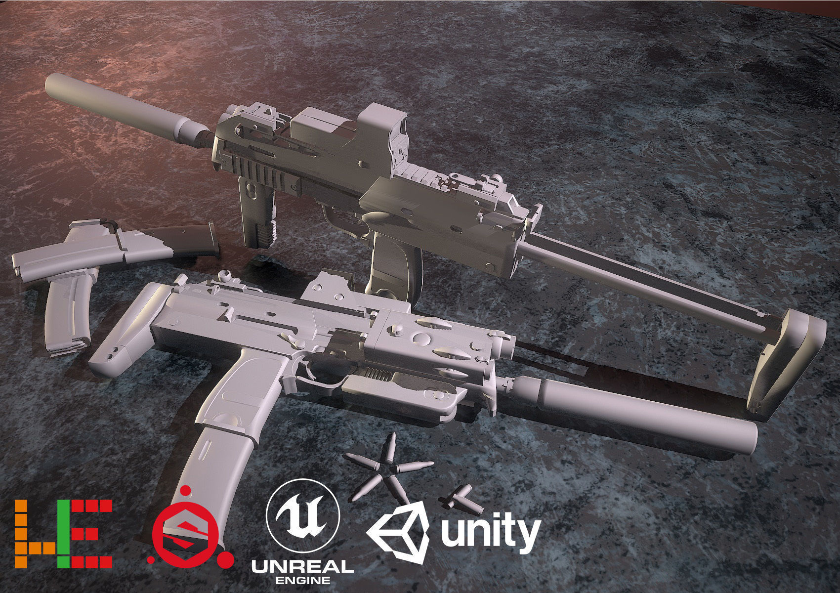 HIE Game Ready MP7 Attached D180614 Low-poly 3D model_1