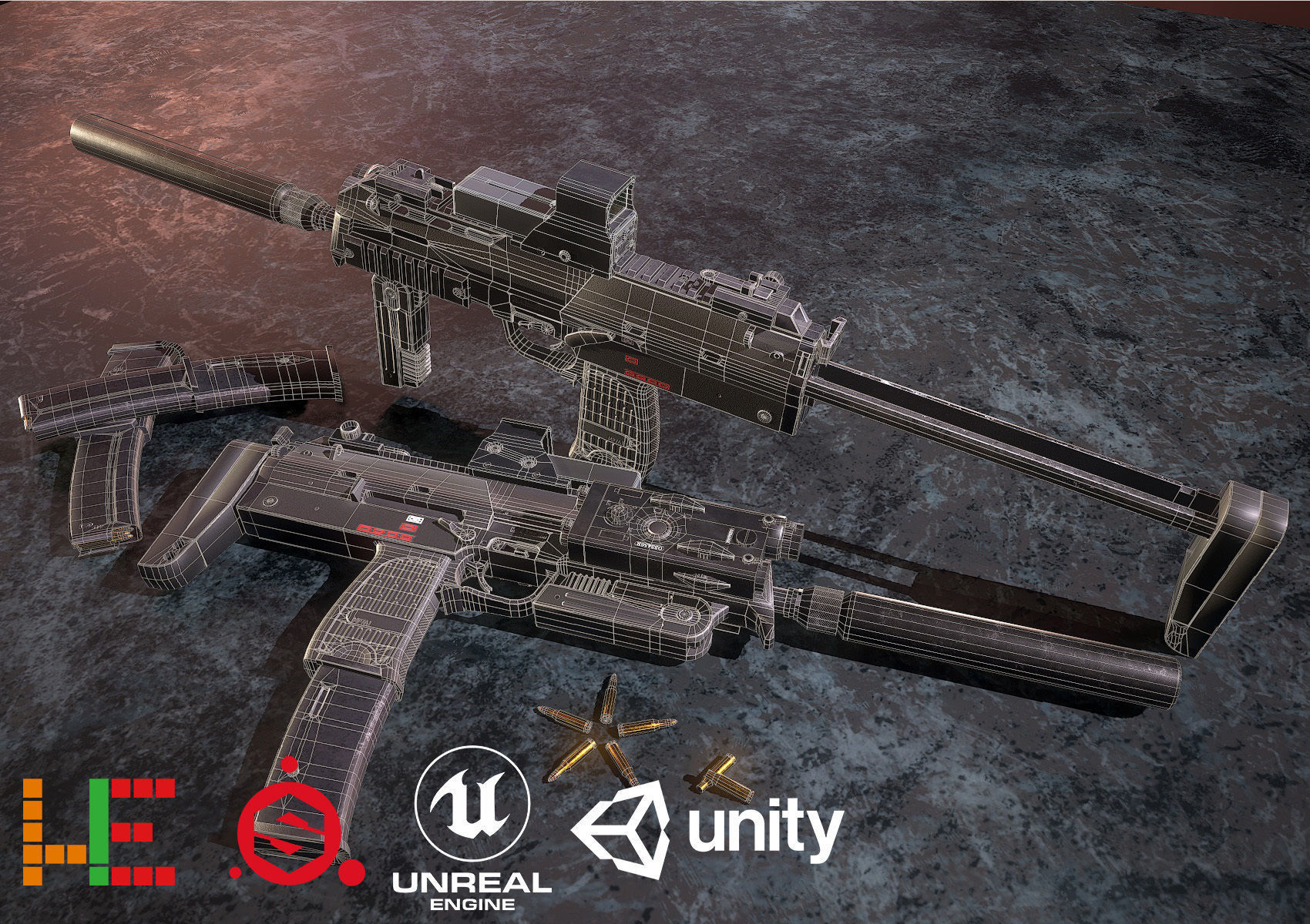 HIE Game Ready MP7 Attached D180614 Low-poly 3D model_2